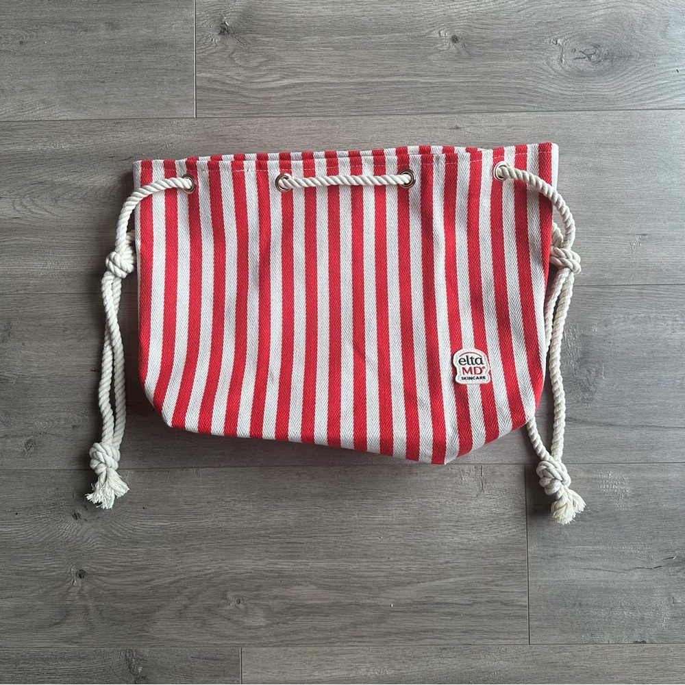EltaMD Red and Beige Striped Beach Tote